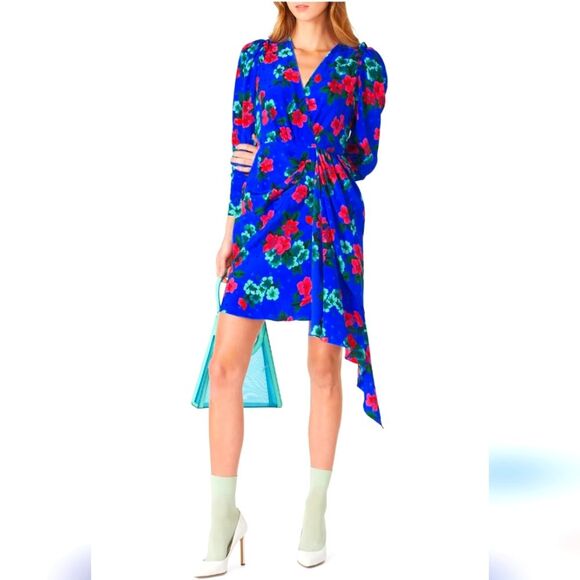 Essentiel Antwerp Viesbeth Wrap Dress Size 40 Blue Floral - Picture 1 of 10